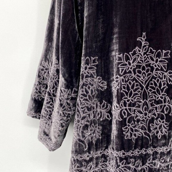 Sigrid Olsen Signature Gray Floral Embroidered Velvet Jacket Women's Sz M - Picture 11 of 12